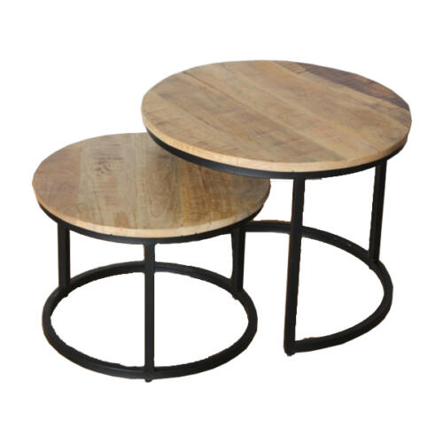 WOOD METAL SET OF 2 STOOL