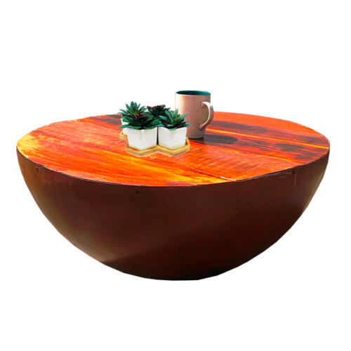 WOOD METAL BOWL COFFEE TABLE