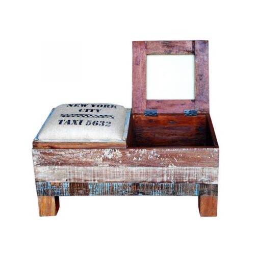 WOODEN RECLAMIED STORAGE BOX 2 SEATER